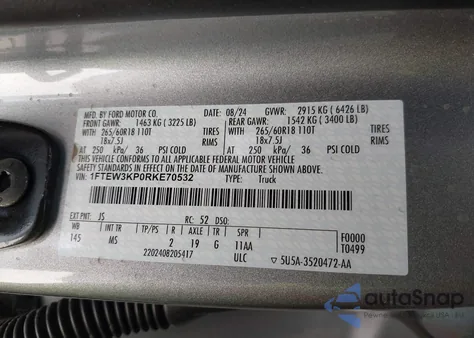 2024 Ford F-150 Xlt z USA, uszkodzony, nr VIN 1FTEW3KP0RKE70532